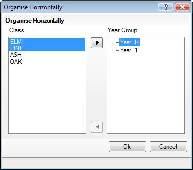 4. In the Class panel, highlight the class(es) you wish to attach to a year (hold down the Ctrl key and click the class names to highlight more than one class) then click the required year group in