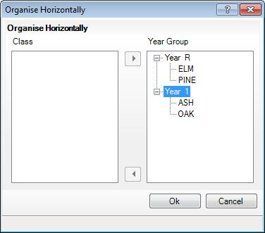 Click the right arrow button in the centre of the dialog to attach the selected class(es) to Reception (Year R). The class(es) are moved under the Year R heading, as shown in the following example. 6.