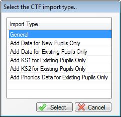1. Select Routines Data In CTF Import CTF to display the Select the CTF import type dialog. This dialog varies, depending on your school phase. 2.