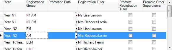 To facilitate the identification of year group names, drag the dividing line of the column heading to increase the size of the Year column. 6. Review the promotion path for each class.