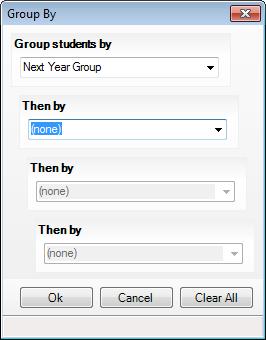 Click the Customize button down arrow and select Group By to display the Group By dialog, which enables you to change the groupings, as shown in the following example.