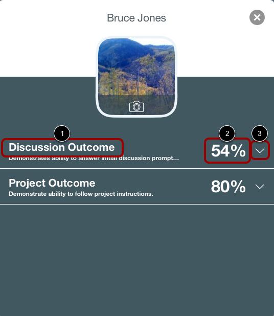 View Student Progress You can view the outcomes where the student has been assessed [1] and the
