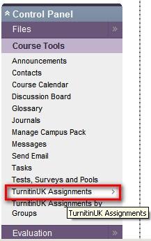Using Turnitin to Mark Assignments and Provide Feedback Online Using the Control Panel, click on the Course Tools box and then select TurnitinUK Assignments.