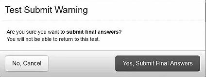 Submit Final Answers screen NOTE: The Submit screen appears after all but the last section of a multi-section test.