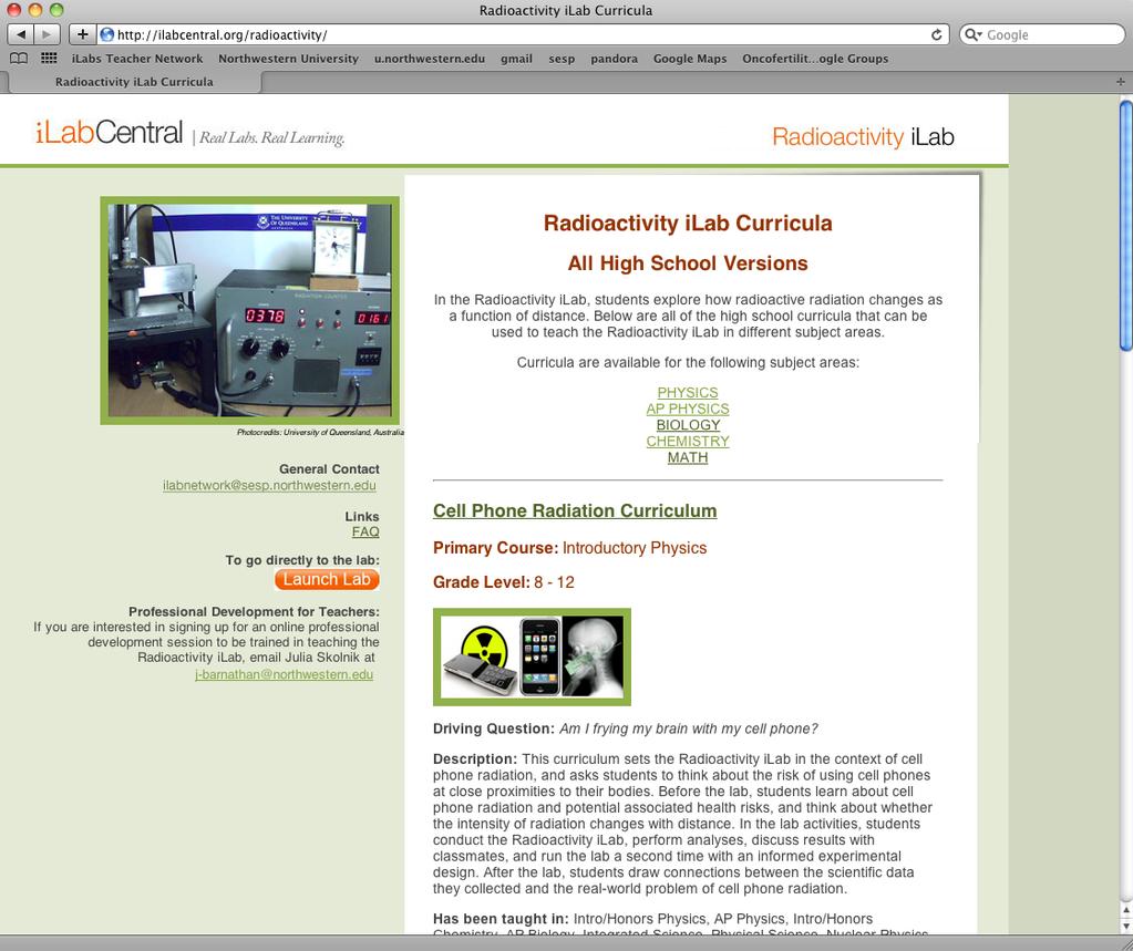 Radioactivity ilab Curriculum - ilabcentral.org Fall 2009 Instructions to Start the Radioactivity ilab 1. Go to http://www.ilabcentral.org/radioactivity.