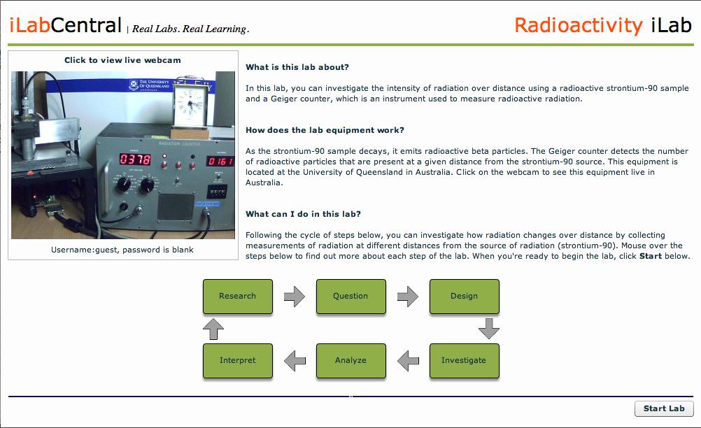 Radioactivity ilab Curriculum - ilabcentral.org Fall 2009 10. You have now entered the Radioactivity ilab.