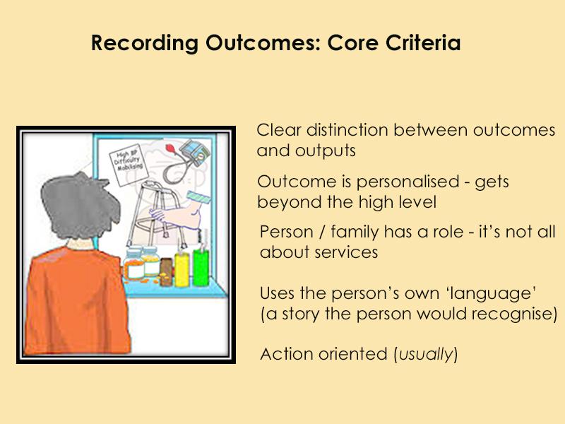 Why does recording personal outcomes at review matter? Review is essential to monitor progress against the outcomes identified by the person and requires a shift from a task and time focus (output).