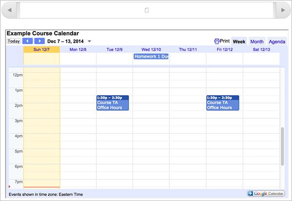 By default, the view that opens in the course calendar is the view that the course team set. You can change the view by selecting the Week, Month, or Agenda tabs in the upper-right corner.