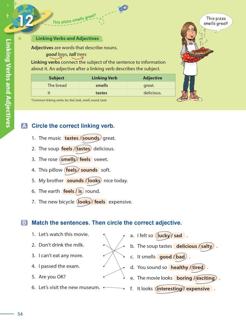 50 Grammar Galaxy Unit 12 Linking Verbs and Adjectives Objectives: 23. Linking Verbs and Adjectives 24. Linking Verbs vs. Action Verbs Warm Up Greet your students.