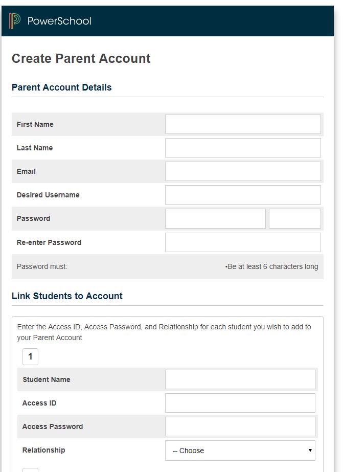 i. Fill out the Parent Account Details and then click