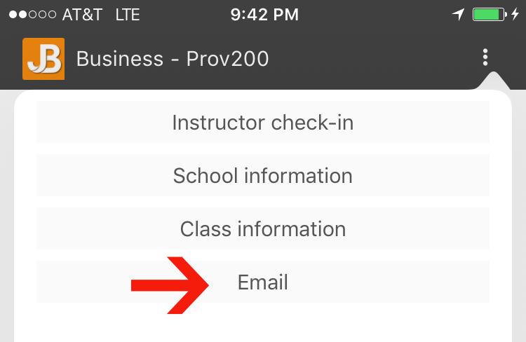 Email 1. To send an email from the app, press the three white dots in the gray bar in upper right and corner of your screen.