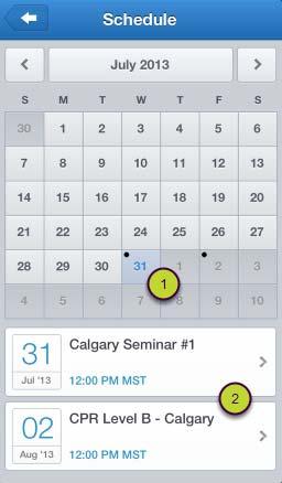 Schedule 1. Any dates on which you are teaching a session will be highlighted with a small black dot. The current date is also colored in blue. 2.