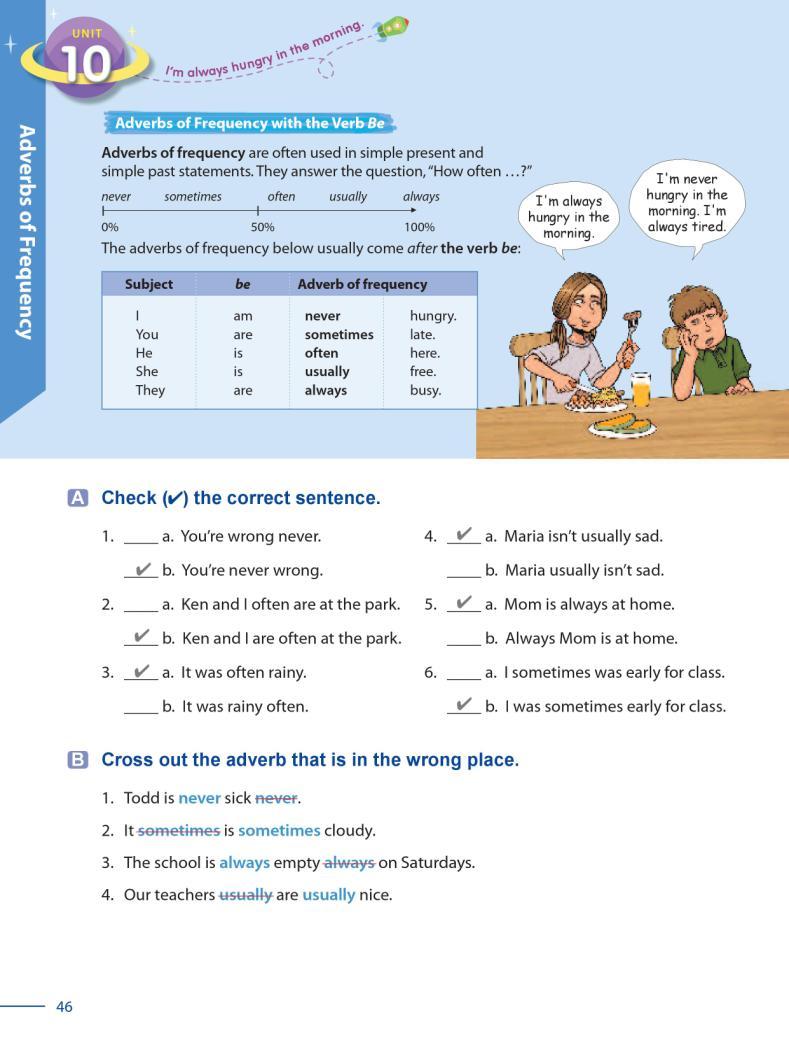 37 Grammar Galaxy Unit 10 Adverbs of Frequency Objectives: 1. Adverbs of Frequency with the Verb Be 2. Adverbs of Frequency with Other Verbs Warm Up Greet your students.