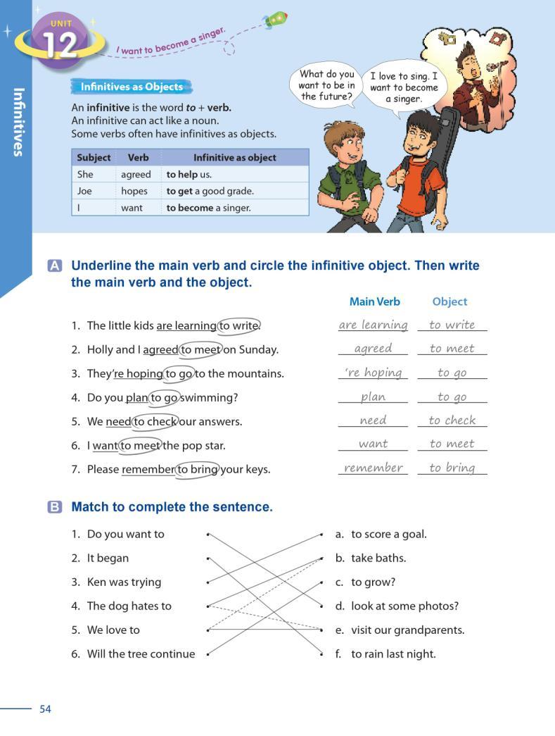 45 Grammar Galaxy Unit 12 Infinitives Objectives: 1. Infinitives as Objects 2. Infinitives of Purpose Warm Up Greet your students. Have students practice writing and identifying passive sentences.