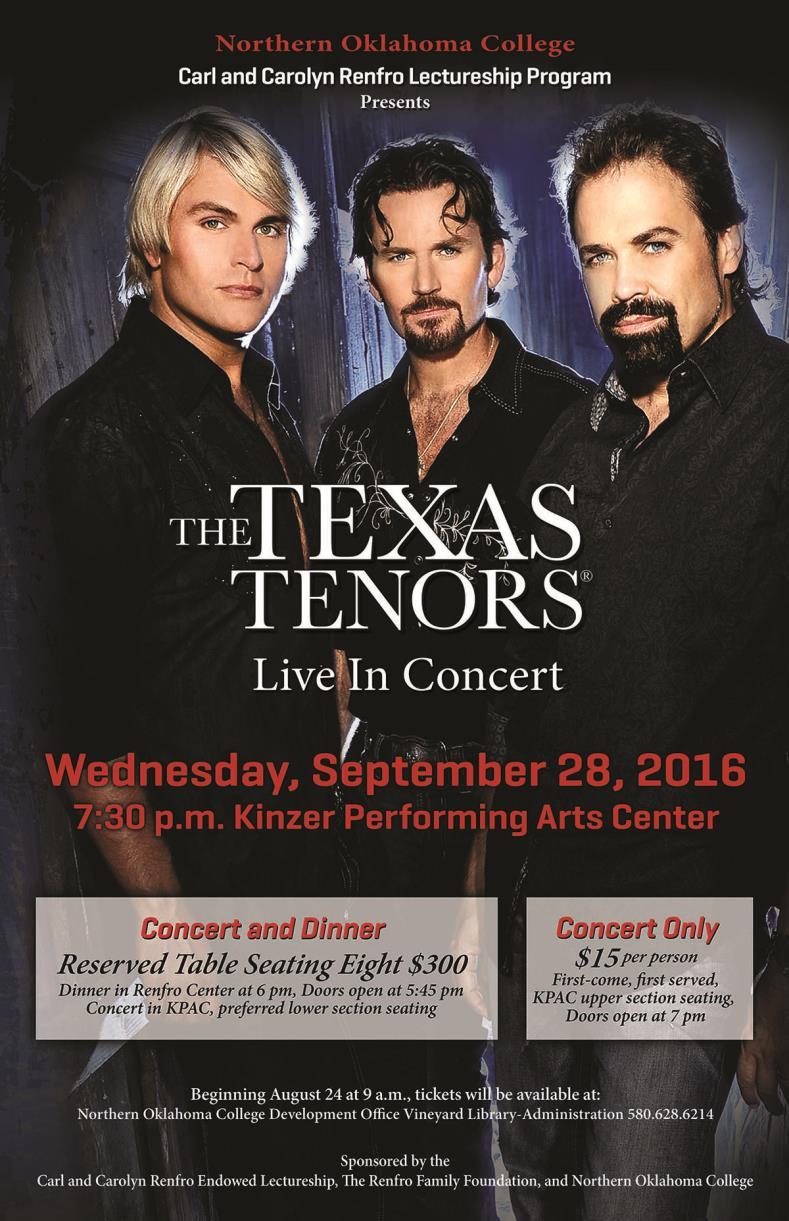 Renfro Lectureship Program brings The Texas Tenors to NOC Tonkawa; tickets on sale now The Carl and Carolyn Renfro Endowed Lectureship Program is proud to announce that The Texas Tenors will be