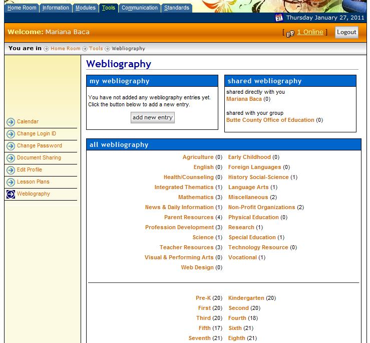 Step 10: Webliography Favorite websites can be saved for you alone or shared with individuals, groups or all of the California Migrant Education Portal community.