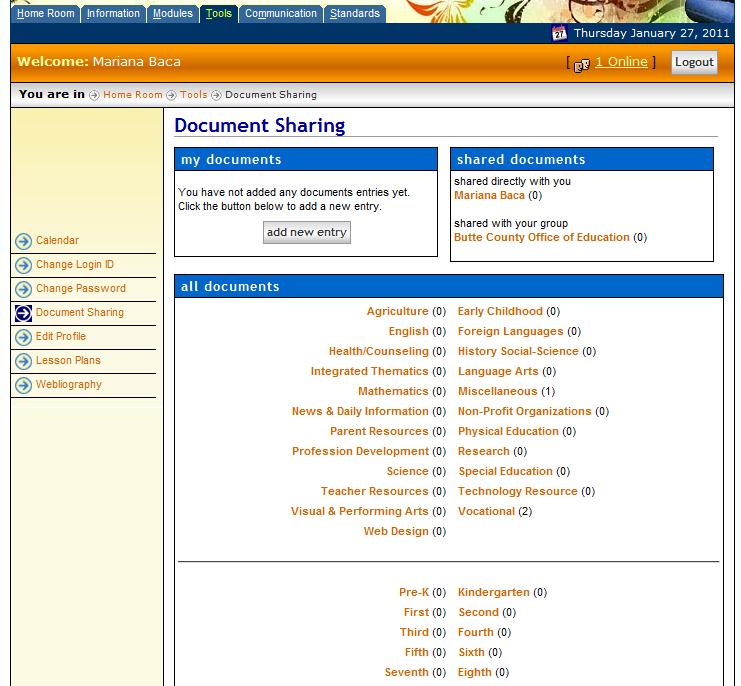 Websites that have been shared with all of the California Migrant Education Portal community appear in subject area and grade level categories.