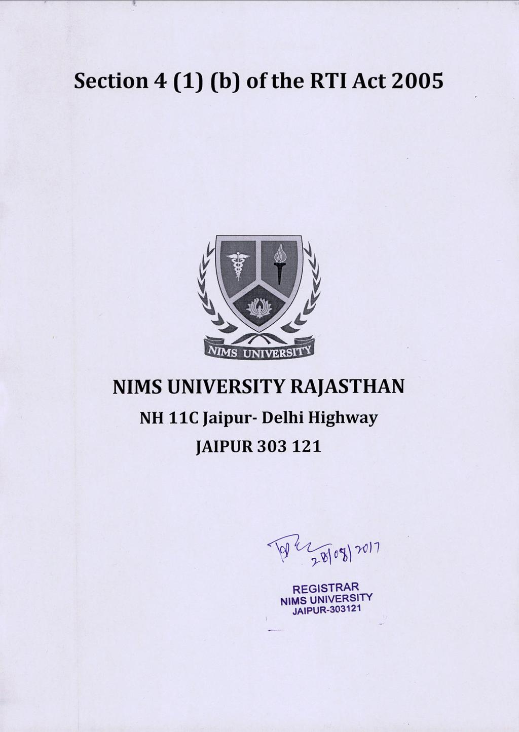 Section 4 (1) (b) of the RTf Act 2005 NH llc Jaipur- Delhi