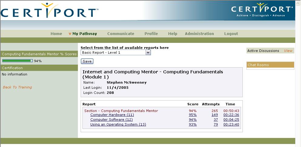 Progress Reports - Mentor Progress Reports Basic Report - Level 1 is the same as the Benchmark report. It gives an overview of your performance, at the Domain level.