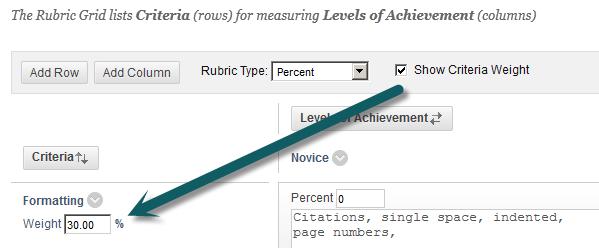 PERCENTAGE-BASED RUBRICS When you are using percent-based rubrics, select from the following options: On the action bar, select the Show Criteria Weight check box to show or hide criteria weights.