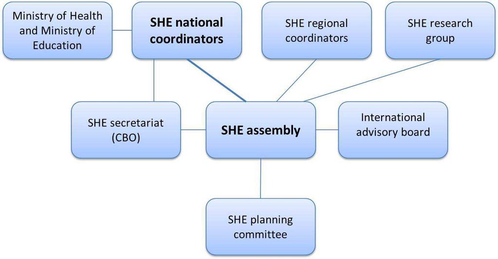 Figure 1. Structure SHE network 2.2 Meetings SHE assembly Each year the SHE national coordinators gather during the SHE assembly meeting.