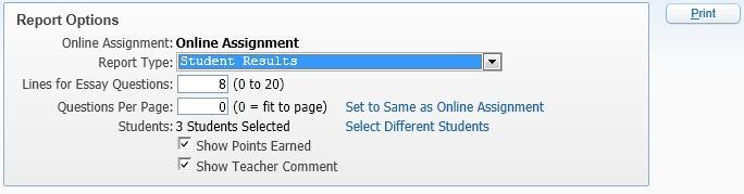 Exclude Students who have not taken Online Assignment yet: This excludes students from the display if they have not completed the assignment.