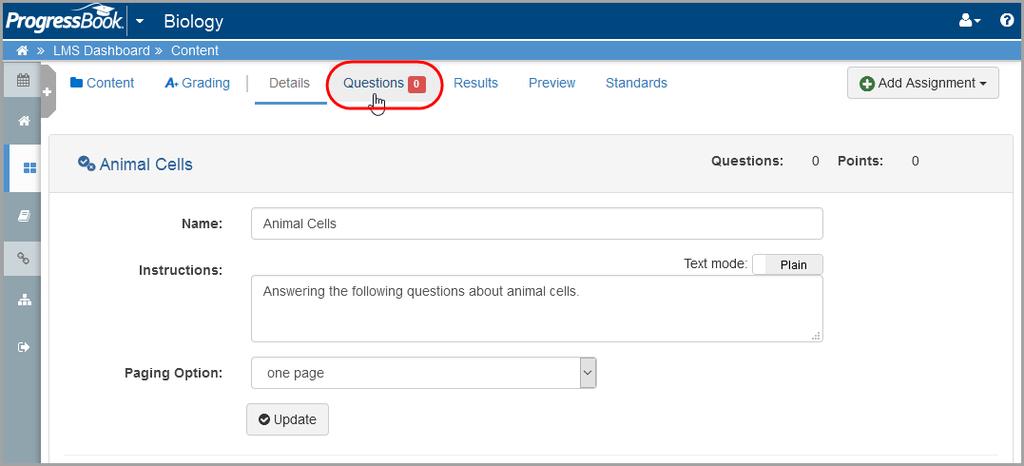 2. Click the name of the activity to which you want to add content.