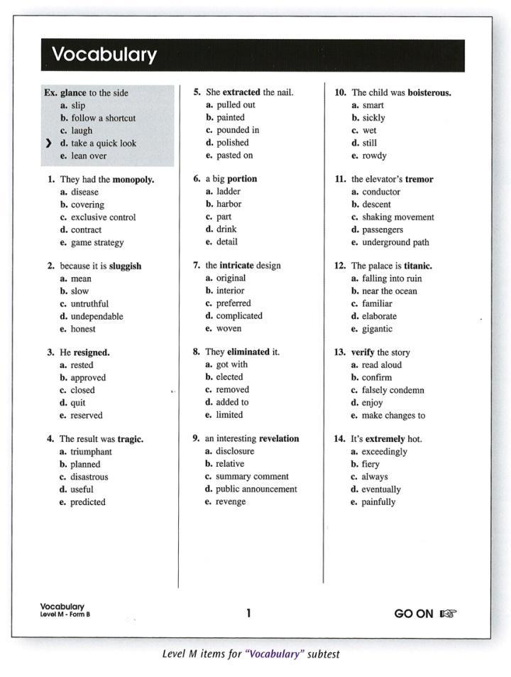 What does it assess: subtests Vocabulary Students demonstrate