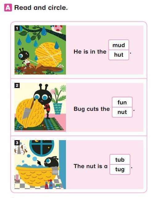 (Focus on the target phonic words.) * Utilize the given picture when needed. A. Read and circle. 1. Have students look at the picture. 2.