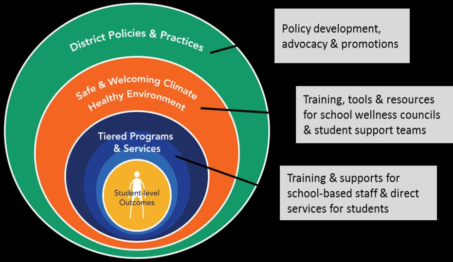 Theory of Action SELWell departments collaborate to build the Multi-tiered System of Supports (MTSS) that schools need to implement health-related policies, create safe, healthy and welcoming school