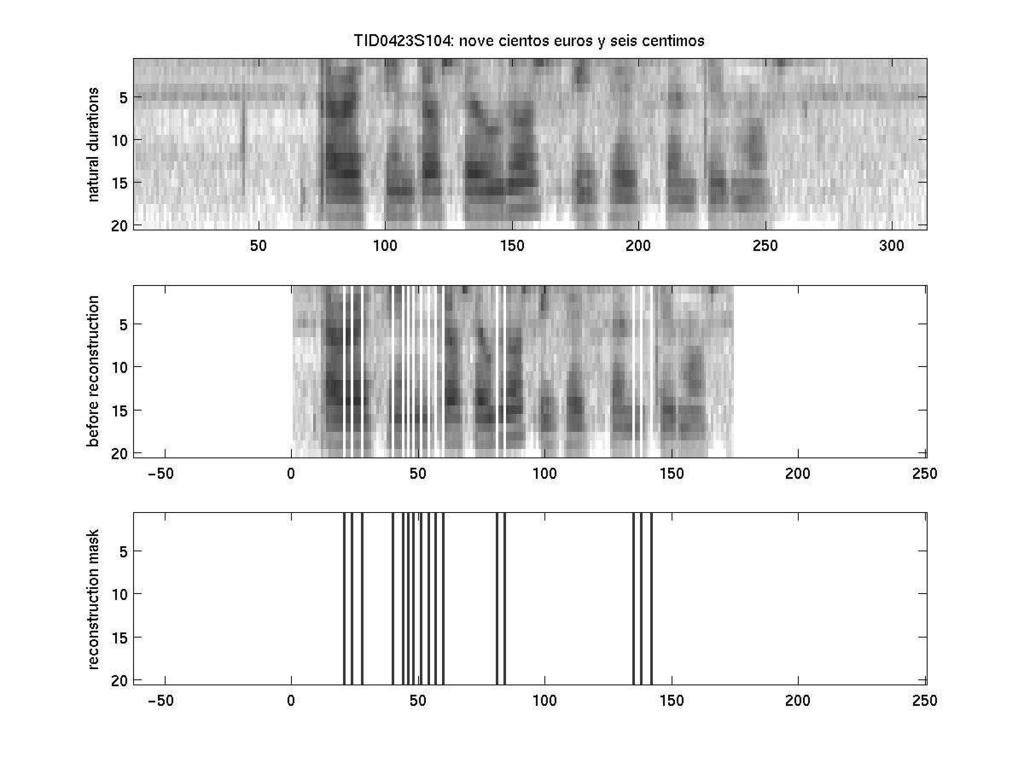 Figure 4.6 Original log spectral file (top) together with the new log spectral file (middle) and reconstruction mask (bottom).