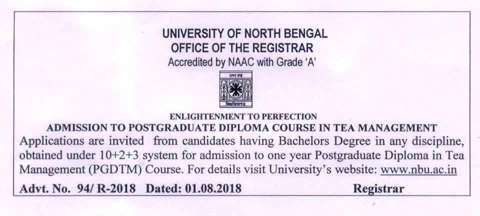Date of Advertisement : 1 st August, 2018 Date of issue of Admission form : 1 st August, 2018 to 30 th August, 2018 Last date of receiving forms : 30 th August, 2018 Date of written test : 10 th