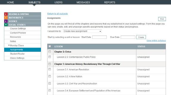 Subjects: Instructor-Led Assignments (Continued) The Instructor-led mode offers a variety of assignment review and management options in the Assignments area.