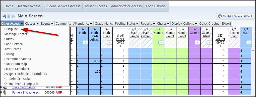 Once you are within the Gradebook, hover the mouse over the Other
