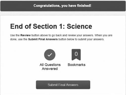 Submit Final Answers screen NOTE: The Submit screen appears after