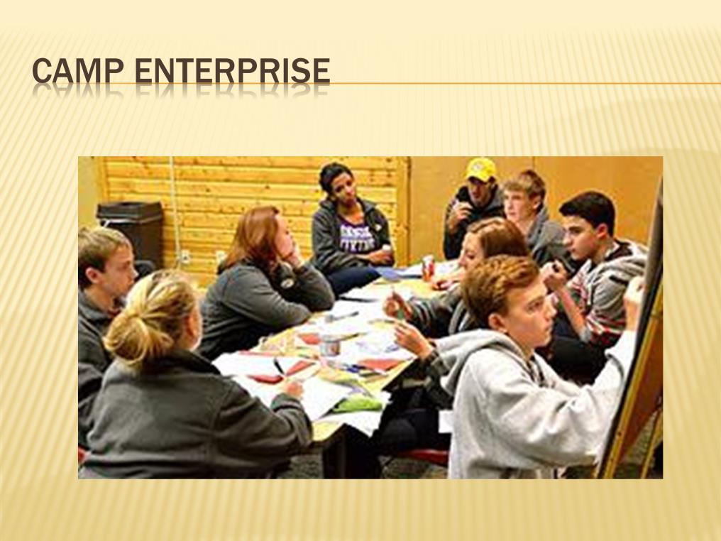 Camp Enterprise provides High School Students with the chance to discuss topical issues, giving insight into Business Concepts, building negotiation and teamwork skills, and
