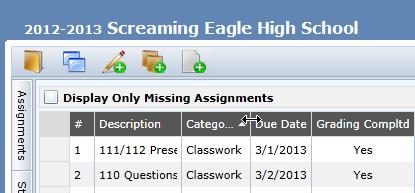 For example, click the mouse on Category, the class assignments will now display in alphabetical
