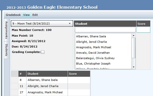 QUICK DATA ENTRY To enter scores using the Quick Data Entry form, click the mouse on the Gradebook icon to select a gradebook then click on the View icon.