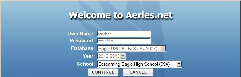 The School field will now be accessible and the drop down will display the schools that the User Name has permissions to access.
