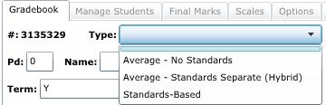 Standard Point System for Overall Grade, but will allow data entry by standard and in-gradebook analysis of standards Standards Based. All assignments must have standards linked to them.