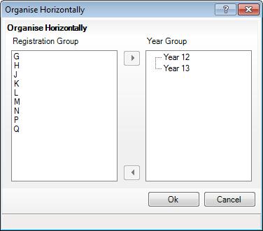 3. Right-click the vertically organised year group and select Organise Year Group Horizontally from the pop-up menu to display the Organise Horizontally dialog.
