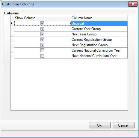 Select Columns to display the Customise Columns dialog, which enables you to choose the columns you wish to include in the display. 3.