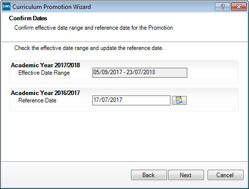 7. Click the Next button to display the Confirm Dates page.
