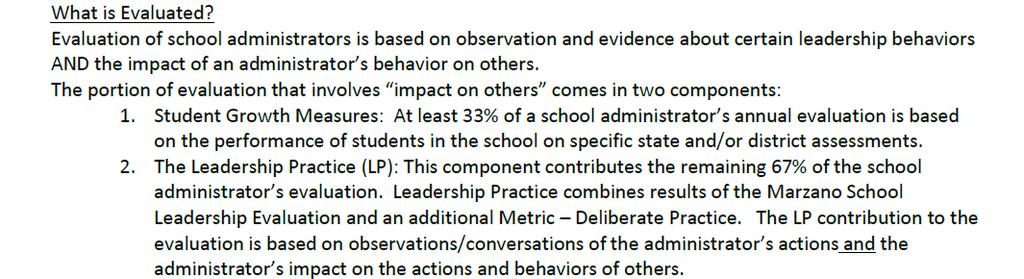 1. Performance of Students Directions: The district shall provide: For all school administrators, the percentage of the evaluation that is based on the performance of students criterion as outlined