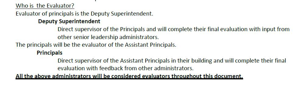 5. Additional Requirements Directions: The district shall provide: Documentation that the evaluator is the individual who is responsible for supervising the employee.