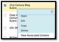 Step 1 To view Associated Content, you must first access the Rubrics page. The Rubrics page can be found in the Course Management navigation pane beneath the Course Tools section.