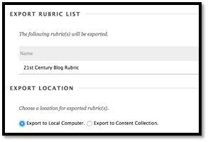 Step 3 The Rubric Export Settings window will display.