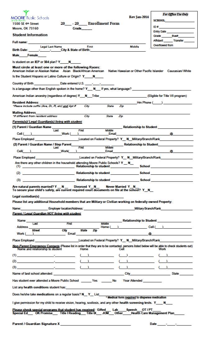 Student Verification Form The long sheet will have your demographic information preprinted on it.