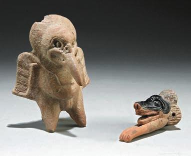 Lot 622 Two Veracruz Animal Form Pottery Whistles, c. 600 900, h. 3 ½ in. & 4 3/8 in.