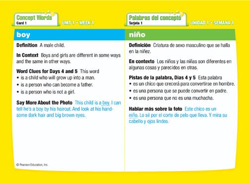 Concept Word Cards Concept Word Cards develop basic vocabulary related to the concept of the week. There are six cards per instructional week.